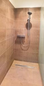 La salle de bains est pourvue d'une douche avec un tuyau. dans l'établissement Appartement Berge Leben, à Neukirchen am Großvenediger