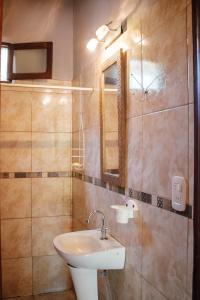 a bathroom with a sink and a mirror at Estrella del Monte in Puerto Iguazú