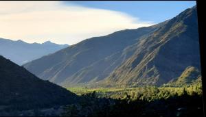 a view of a mountain range with a valley at Cordillera Flora endógena Bosque Esclerófilo in San José de Maipo