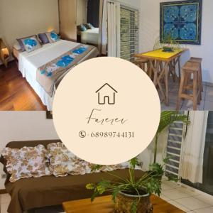 a room with a bed and a table with a couch at Farerei Appartement spacieux, équipé et confortable in Faaa +20 photos