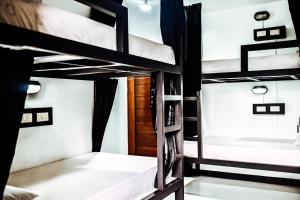 grupa łóżek piętrowych w pokoju w obiekcie Island Brasserie Hostel w mieście Coron