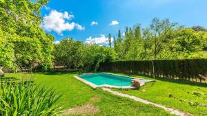 a backyard with a swimming pool in the grass at La Huerta del Tajo - Pequeña Ronda by Ruralidays in Ronda +8 photos