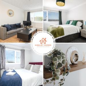 a collage of four photos of a hotel room at Spacious 3 bedroom house with wifi and car parking By Hinkley Homes Short Lets & Serviced Accommodation in Waterloo