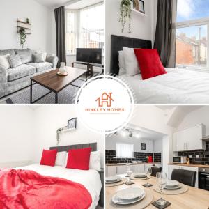 a collage of photos of a bedroom and a living room at Stylish Home 8 Guests - Liverpool - Free Wifi & Parking By Hinkley Homes Short Lets & Serviced Accommodation in Liverpool