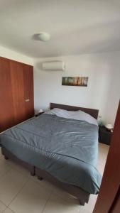1 dormitorio con 1 cama con edredón azul en Casa Spa, en Polop