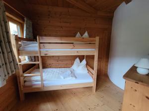 シュラートミンクにあるAppartement Güntherのキャビン内の二段ベッド2台が備わる客室です。