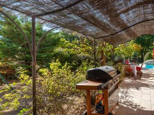 a grill under a straw roof on a patio at Holiday Home Mas de L'Oulivier by Interhome in Roussillon