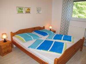 LenzにあるHoliday Home Lenzer Höh-4 by Interhomeのベッドルーム1室(青い枕のベッド1台、窓付)