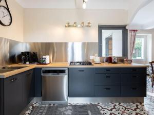 メネルブにあるHoliday Home L'Olivier - MBE102 by Interhomeのキッチン(青いキャビネット、コンロ付)