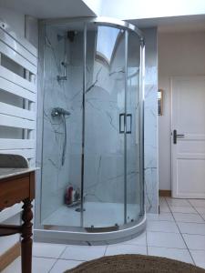une douche avec une porte en verre dans une salle de bain dans l'établissement MALIBAIX, à Aix-les-Bains