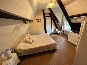 - une chambre avec un lit et une télévision dans l'établissement La Chaumière, à Saint-Martin-Saint-Firmin