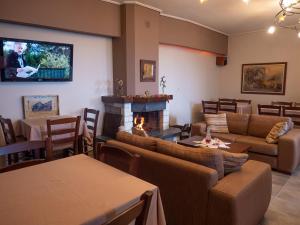 a living room with couches and a fire place at Erasmion in Áno Dholianá