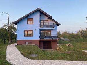 niebieski dom ze schodami przed nim w obiekcie VILLA 1378 ERDUT w mieście Erdut