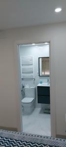 ein weißes Bad mit einem WC und einem Waschbecken in der Unterkunft Apartamento Cuidad Ciencias in Valencia