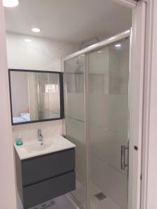 a bathroom with a sink and a glass shower at Apartamento Cuidad Ciencias in Valencia