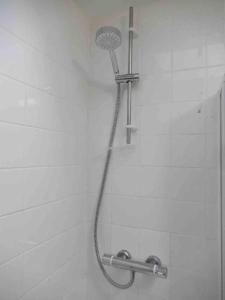 a shower in a bathroom with a shower head at Welsh holiday home sleeps 5 close to beaches & mountains in Nantlle +28 photos