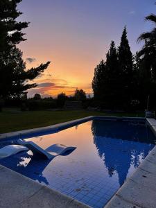 - une piscine avec un objet blanc dans l'eau dans l'établissement La Casa de la Laguna Vistalba, à Luján de Cuyo