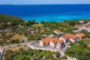 an aerial view of a house on a hill next to the ocean at Rooms FOREVER in Miholašćica