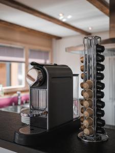 a toaster sitting on top of a kitchen counter at Chalet Jessica in Saas-Fee