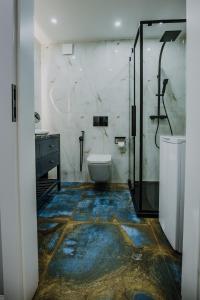 W łazience znajduje się toaleta i przeszklony prysznic. w obiekcie VisitZakopane - Szarotka Apartment w Zakopanem