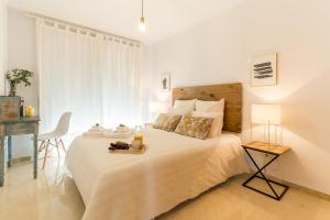 1 dormitorio con 1 cama con mesa y escritorio en MARIA ZAMBRANO PREMIUM, en Málaga
