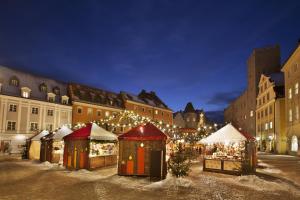 a christmas market in a city with christmas lights at GreenLeaf Walhalla-Apartment - Highspeed WLAN - Netflix - Südbalkon in Tegernheim