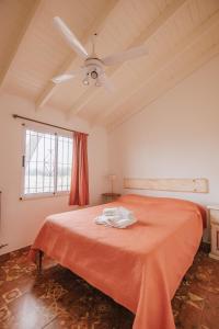 1 dormitorio con 1 cama y ventilador de techo en La Chakana de Uribelarrea en Uribelarrea