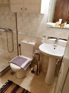 łazienka z toaletą i umywalką w obiekcie Luxury Loft Apartment Vivian w mieście Patras