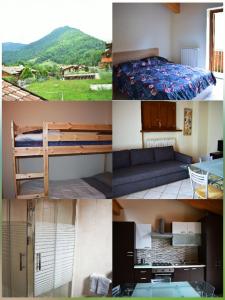 un collage de fotos de un dormitorio y una cama en Residence La Pineta, en Serina