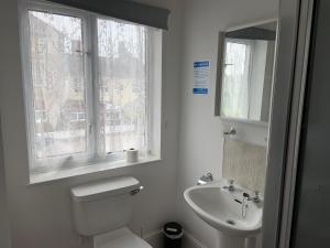 a bathroom with a toilet and a sink and a window at Arona Guest Hotel in Great Yarmouth