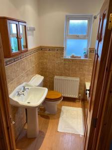uma casa de banho com um lavatório e um WC em Primrose Cottage, Bushmills - Cosy Self Catering Property em Bushmills