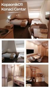 un collage de cuatro fotos de una habitación de hotel en Kopaonik011 Konaci&WoodSide Apartments, en Kopaonik