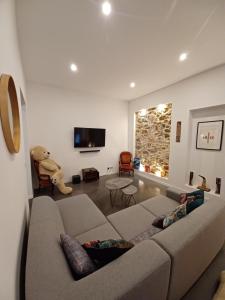 salon z kanapą i misiem w obiekcie L'appartement au cœur de Sète. w mieście Sète