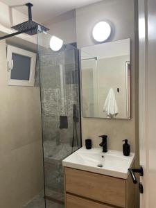 a bathroom with a sink and a shower at Apartament Mony in Timişoara