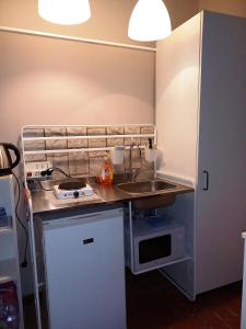 a small kitchen with a sink and a microwave at Il rifugio di Elizabeth in Bergamo