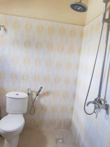 a bathroom with a toilet and a shower at Touray Guest House in Old Yundum