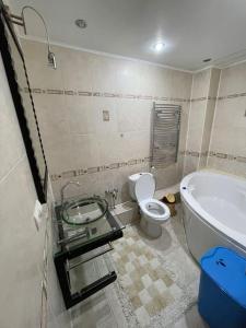 ein Badezimmer mit einem Waschbecken, einem WC und einer Badewanne in der Unterkunft Fabulous apartment in Chișinău in Chişinău