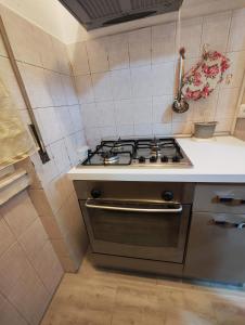 a kitchen with a stove and a counter top at Appartamento C&Y Torelli in Novara