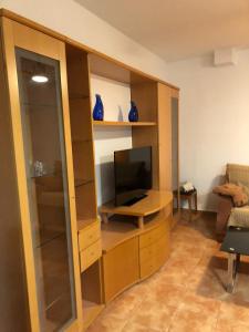 een woonkamer met een entertainmentcentrum met een televisie bij Apartamento rural cerca del centro in Caudete