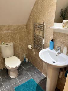 a bathroom with a toilet and a sink at Harrietsham House in Kent
