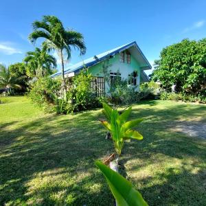a house with a palm tree in front of it at Fare Anuhe HUAHINE in HUH