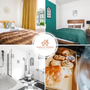 a collage of photos of a hotel room with a bed and pastries at Stanley House - 7 doubles! - Parking! - City Links By Hinkley Homes Short Lets & Serviced Accommodation in Liverpool