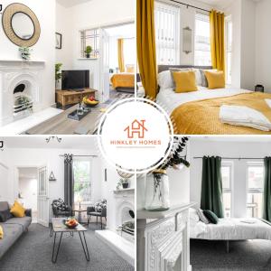 a collage of photos of a bedroom and a living room at Comfy 4bed Home - Free Parking, Wifi - Long Stays Welcome By Hinkley Homes Short Lets & Serviced Accommodation in Litherland