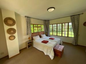 1 dormitorio con 1 cama grande y ventanas en Malutizicht Lodge en Brandwater