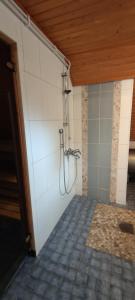 a bathroom with a shower on a wall at Villa Haaveranta - Private Villa by the lake in Rovaniemi +89 photos