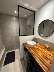 a bathroom with a sink and a mirror at Arz - 2 pièces neuf proche gare de Vannes in Vannes +7 photos
