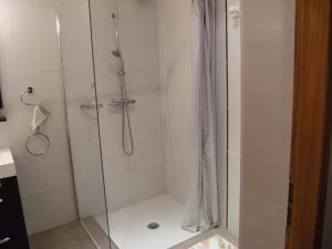 a bathroom with a shower with a glass door at La maison de Campagne in Campagne-dʼArmagnac +6 photos
