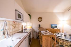 uma cozinha com um lavatório e uma bancada em Charming apartment in Praz de Chamonix em Chamonix-Mont-Blanc