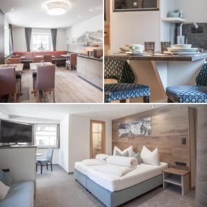 a collage of photos of a living room and dining room at Garni Ötztal ROOMS & APARTS in Sölden