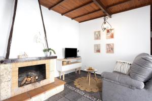 a living room with a fireplace and a couch at Casa Cateyma with pool in Icod de los Vinos